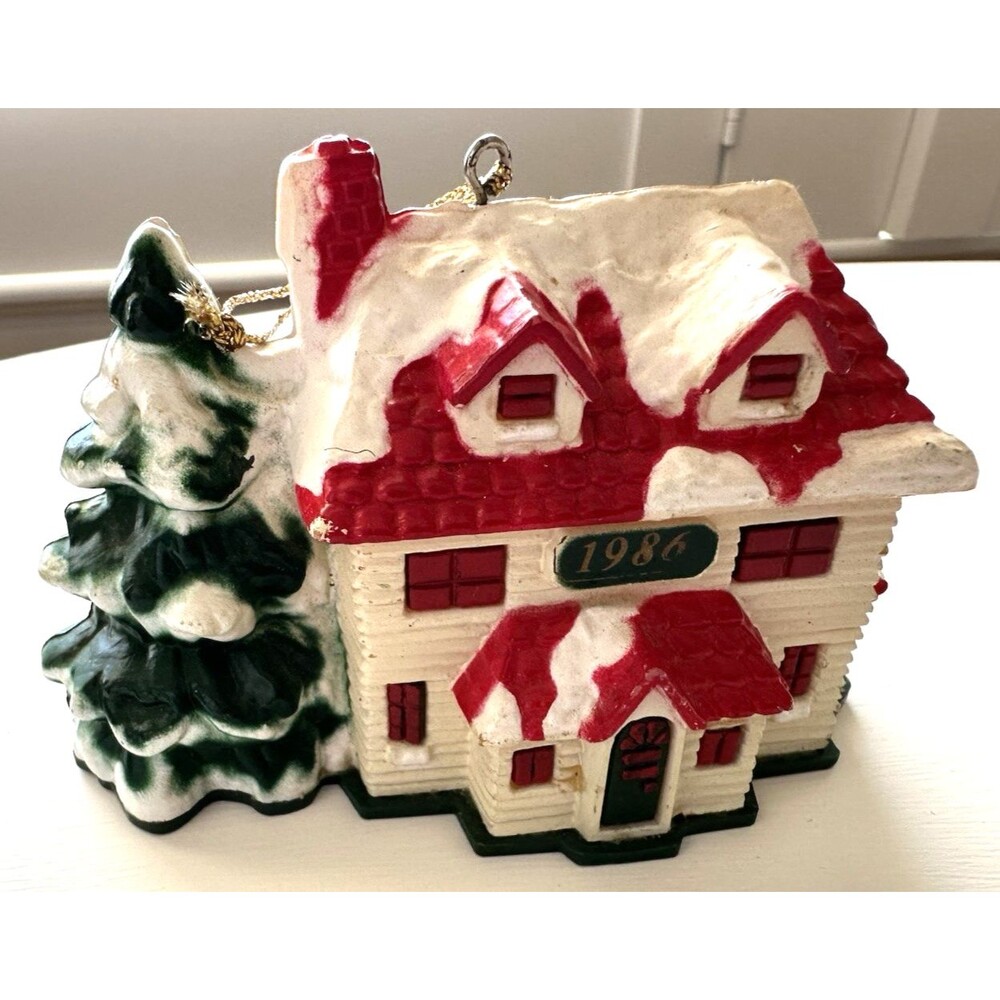 Vintage 1986 Christmas Ornament Home by Rex &Lee Hand Painted Plastic 4" Taiwan